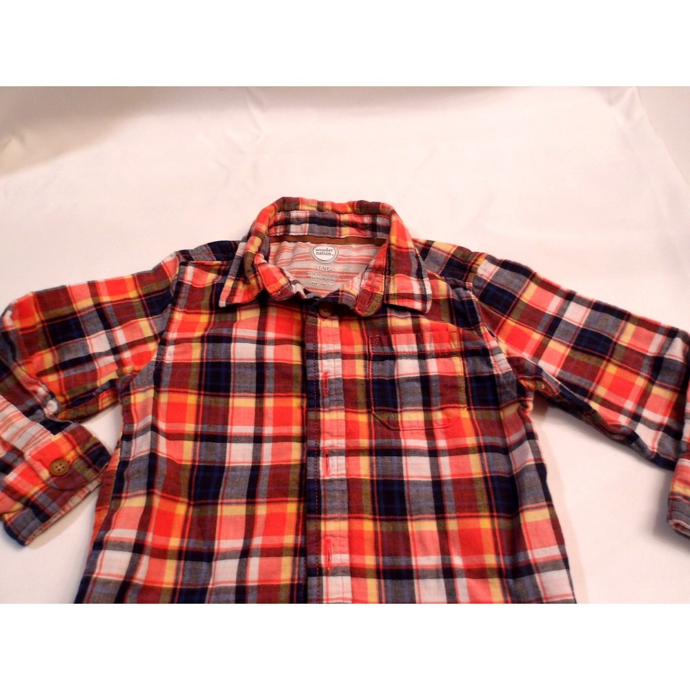 Wonder Nation Plaid Flannel Shirt Elbow Patches Long Sleeve Kids Size2T / #5169#
